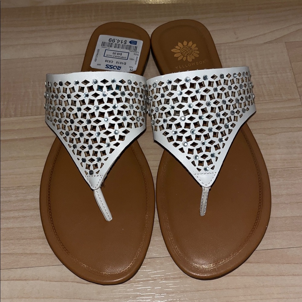 YellowBox White and Tan Sandals with Gems
